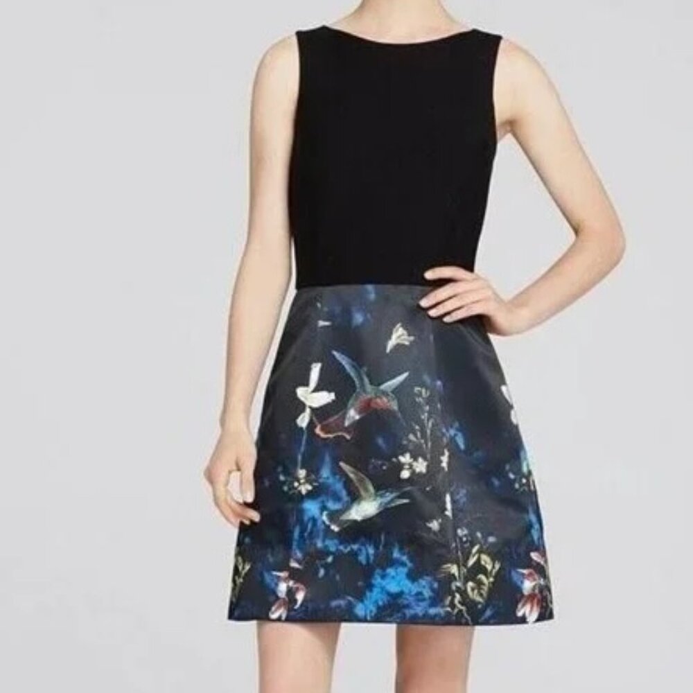 Alice+Olivia Amabel Floral and Bird Box Pleat Dress Size 2